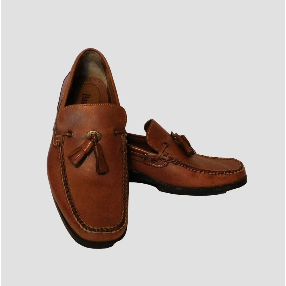 Bass Mens Tassel Loafers 10M Brown Leather Slip On Merino